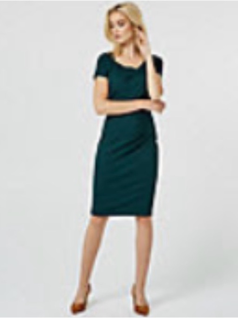 le chateau Forest Green ponte knit asymmetrical boat neck dress.
